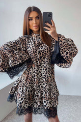 Leopard Trumpet Lace Short Dress